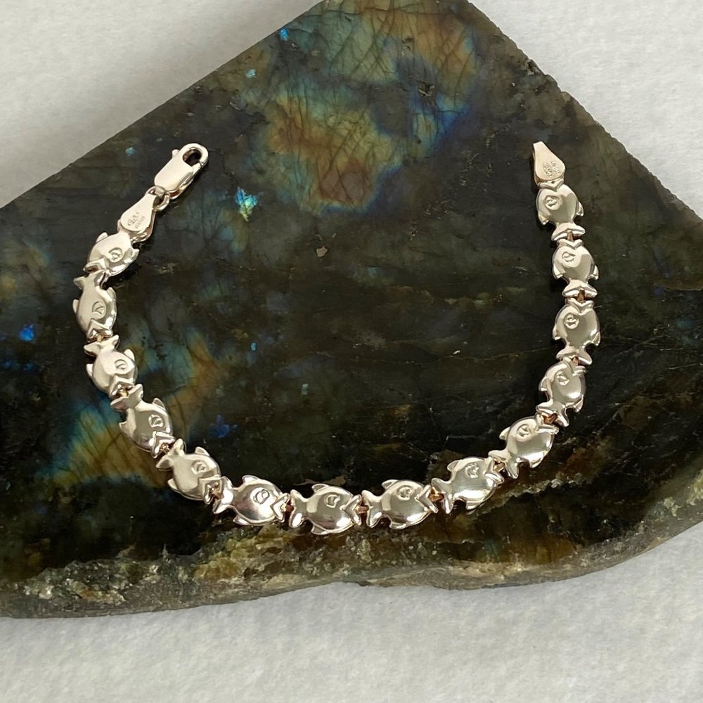 Sterling Silver Milor 925 Italy Hollow Puffy Fish Link Sea Life Bracelet 6-7/8" - Picture 2 of 16